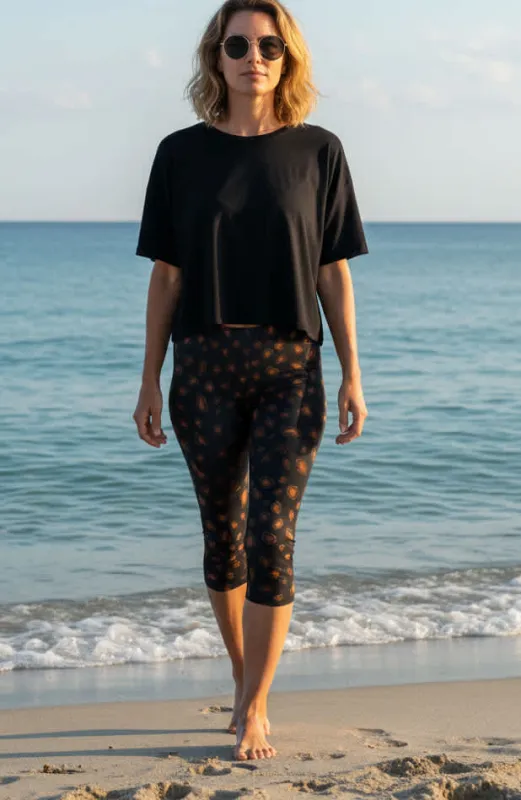 Lily by Firmiana Women’s Capri Leggings Women’s Apparel Black Rust Leopard Print made by Zulily