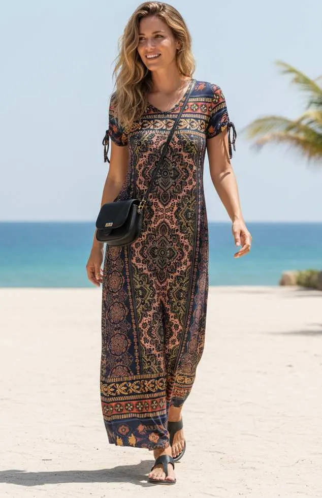 Lily by Firmiana Women’s Short Sleeve Maxi Dress Women’s Apparel Brown Rust Border Print sold by Zulily product image thumbnail 5