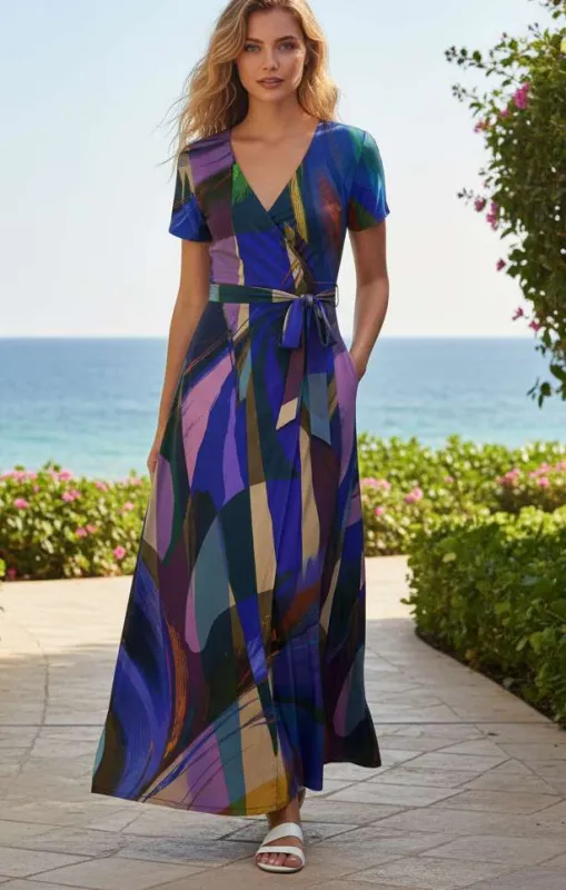 Lily by Firmiana Women’s Short Sleeve Maxi Dress Women’s Apparel Multi Stripe Print made by Zulily
