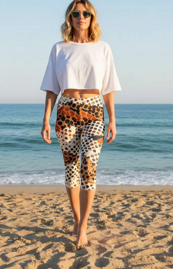 Lily by Firmiana Women’s Capri Leggings Women’s Apparel Black White Geometric Panel Print sold by Zulily product image thumbnail 5