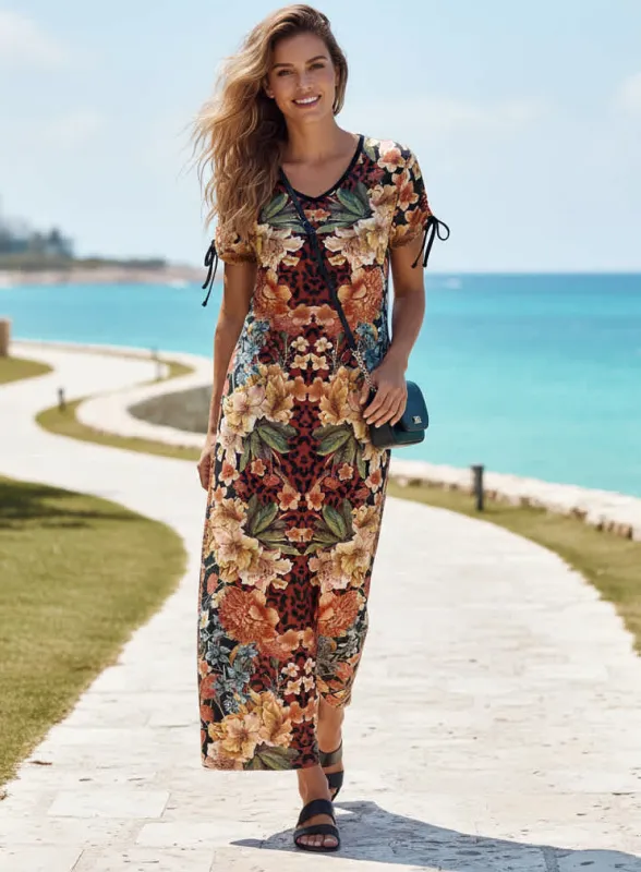Lily by Firmiana Women’s Short Sleeve Maxi Dress Women’s Apparel Rust Brown Botanical Floral made by Zulily