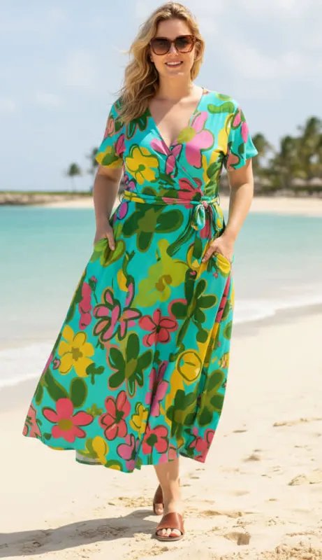 Lily by Firmiana Women’s Short Sleeve Maxi Dress Women’s Apparel Green Pink Floral Print made by Zulily