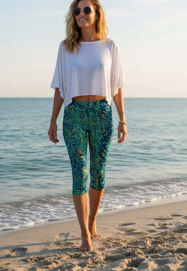 Lily by Firmiana Women’s Capri Leggings Women’s Apparel Green Blue Geometric Print sold by Zulily