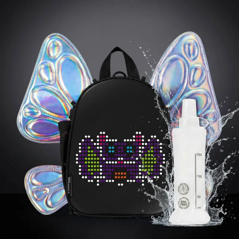 RaveBeetle FLOWt LED Festival Hydration Pack Swappable Wing Rave Backpack with 8oz Soft Water Bottle & Light Accessory (Sliver) made by Zulily