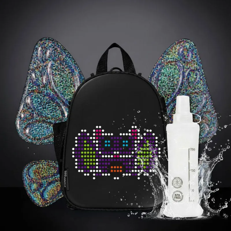 RaveBeetle FLOWt LED Festival Hydration Pack Swappable Wing Rave Backpack with 8oz Soft Water Bottle & Light Accessory (Black) made by Zulily