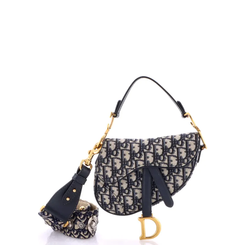 Pre-Loved Christian Dior Saddle Handbag with Strap Oblique Canvas Mini made by Dior