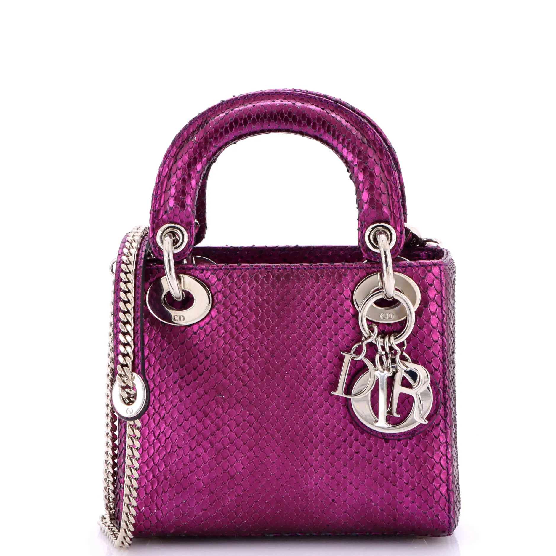 Pre-Loved Christian Dior Lady Dior Chain Bag Metallic Snakeskin Mini sold by Zulily