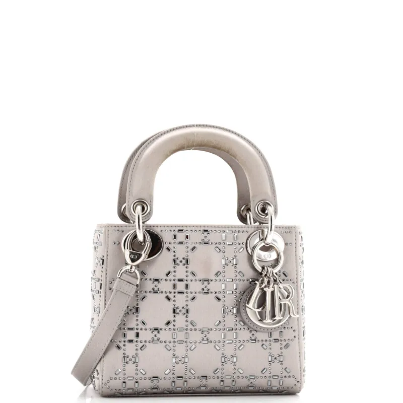 Pre-Loved Christian Dior Lady Dior Bag Crystal Embellished Cannage Quilt Satin Mini made by Dior
