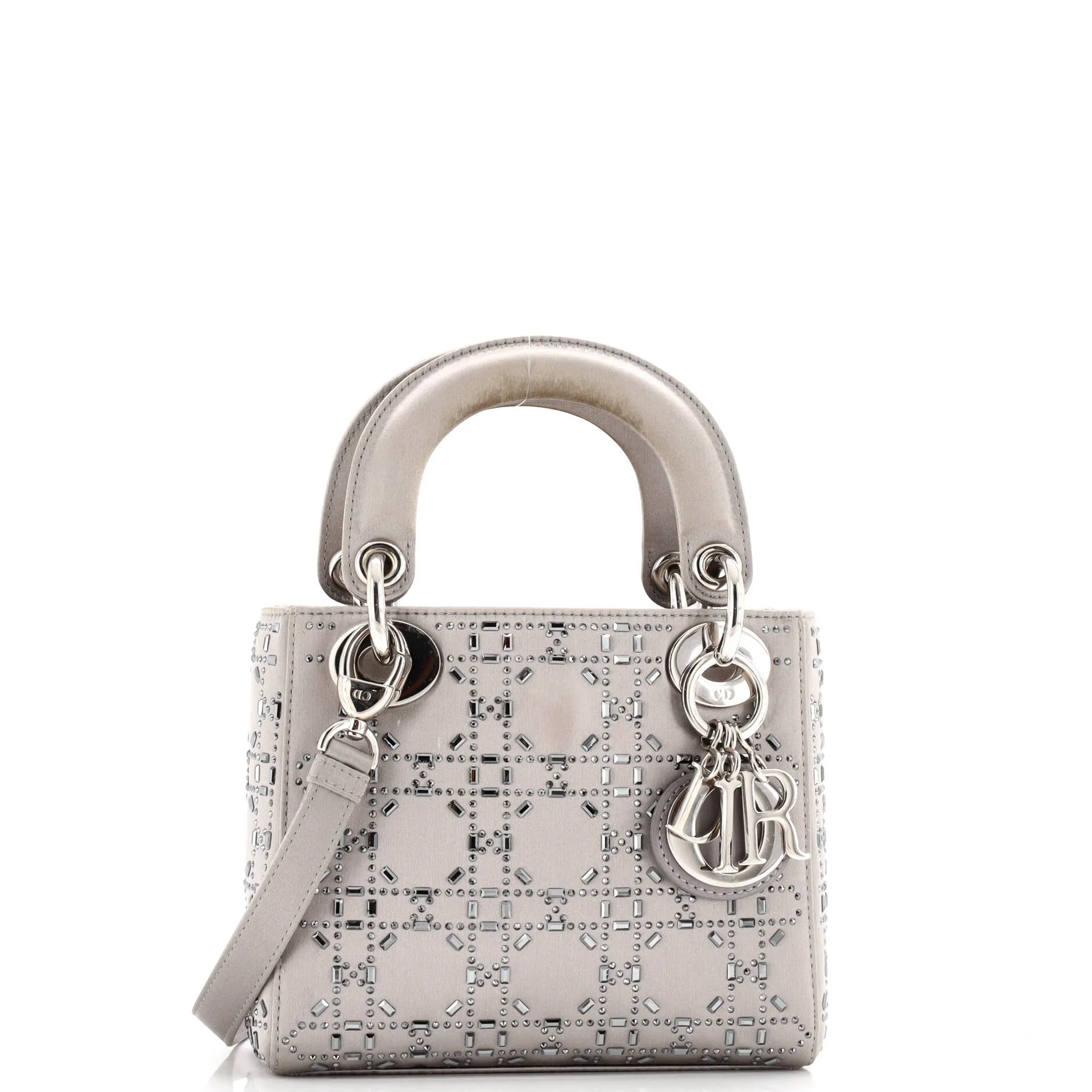 Pre-Loved Christian Dior Lady Dior Bag Crystal Embellished Cannage Quilt Satin Mini sold by Zulily