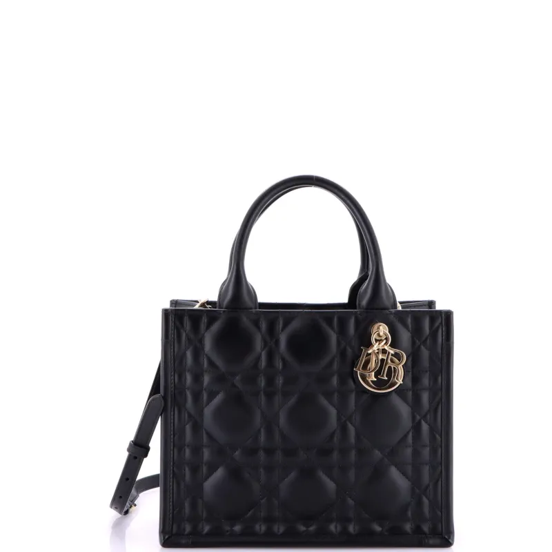 Pre-Loved Christian Dior Book Tote with Strap Cannage Quilt Lambskin Small made by Dior