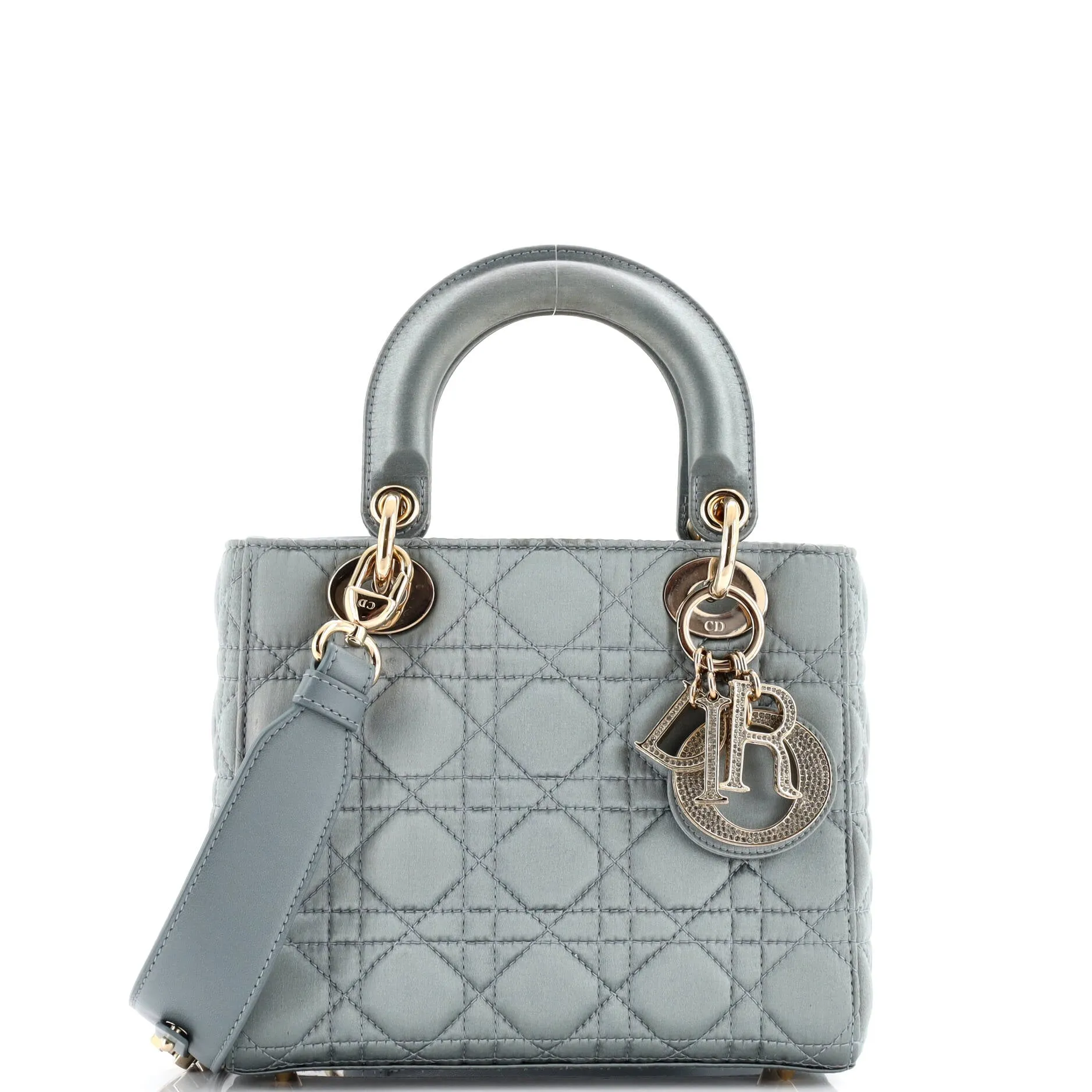 Pre-Loved Christian Dior My ABCDior Lady Dior Bag Cannage Quilt Satin with Crystal Charms sold by Zulily