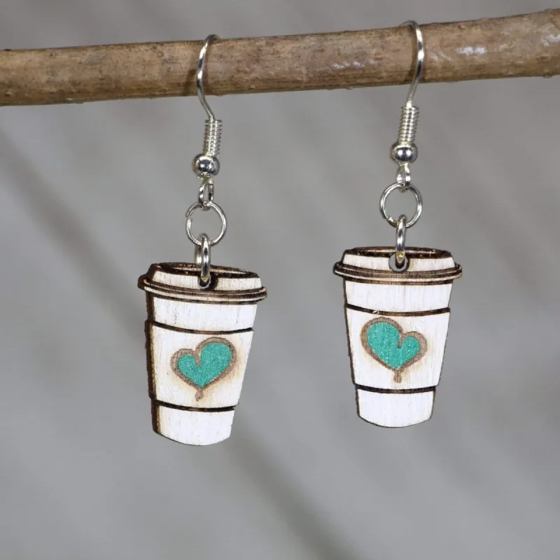 Cate's Concepts Women's Love Coffee Cup Wooden Dangle Earrings made by Zulily