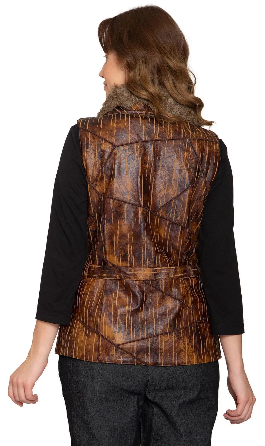 Women's Faux Fur Trimmed Belted Vegan Leather Vest sold by Zulily product image thumbnail 3