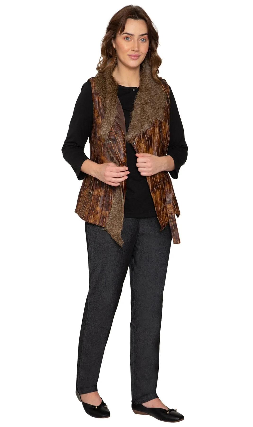 Women's Faux Fur Trimmed Belted Vegan Leather Vest sold by Zulily product image thumbnail 2