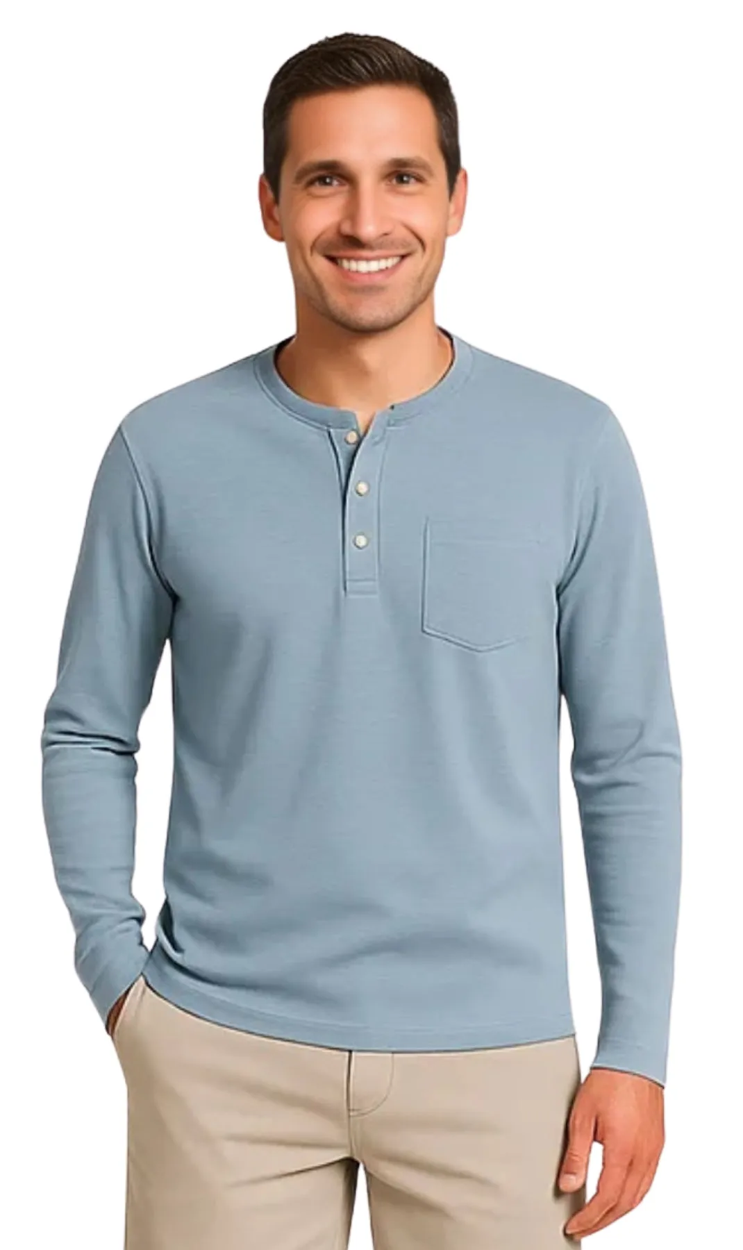 Men's Long Sleeve Henley shirt in cotton blend with 3 Button Placket & Chest Pocket sold by Zulily