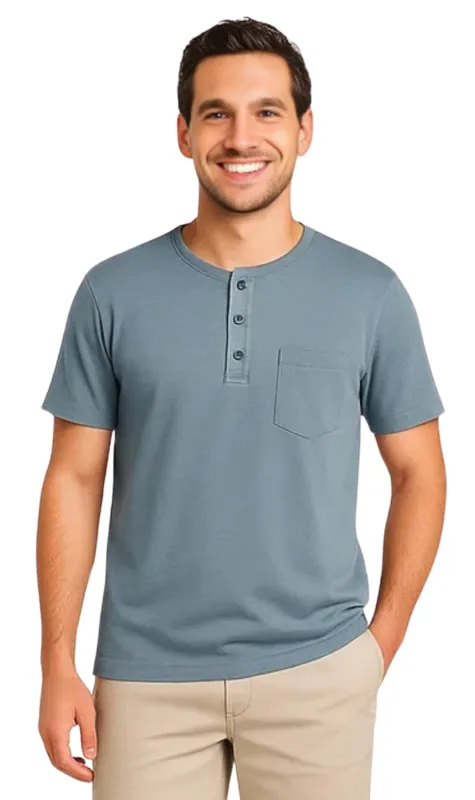 Men's Short Sleeve Henley Relaxed Fit Shirt with Pocket made by Zulily
