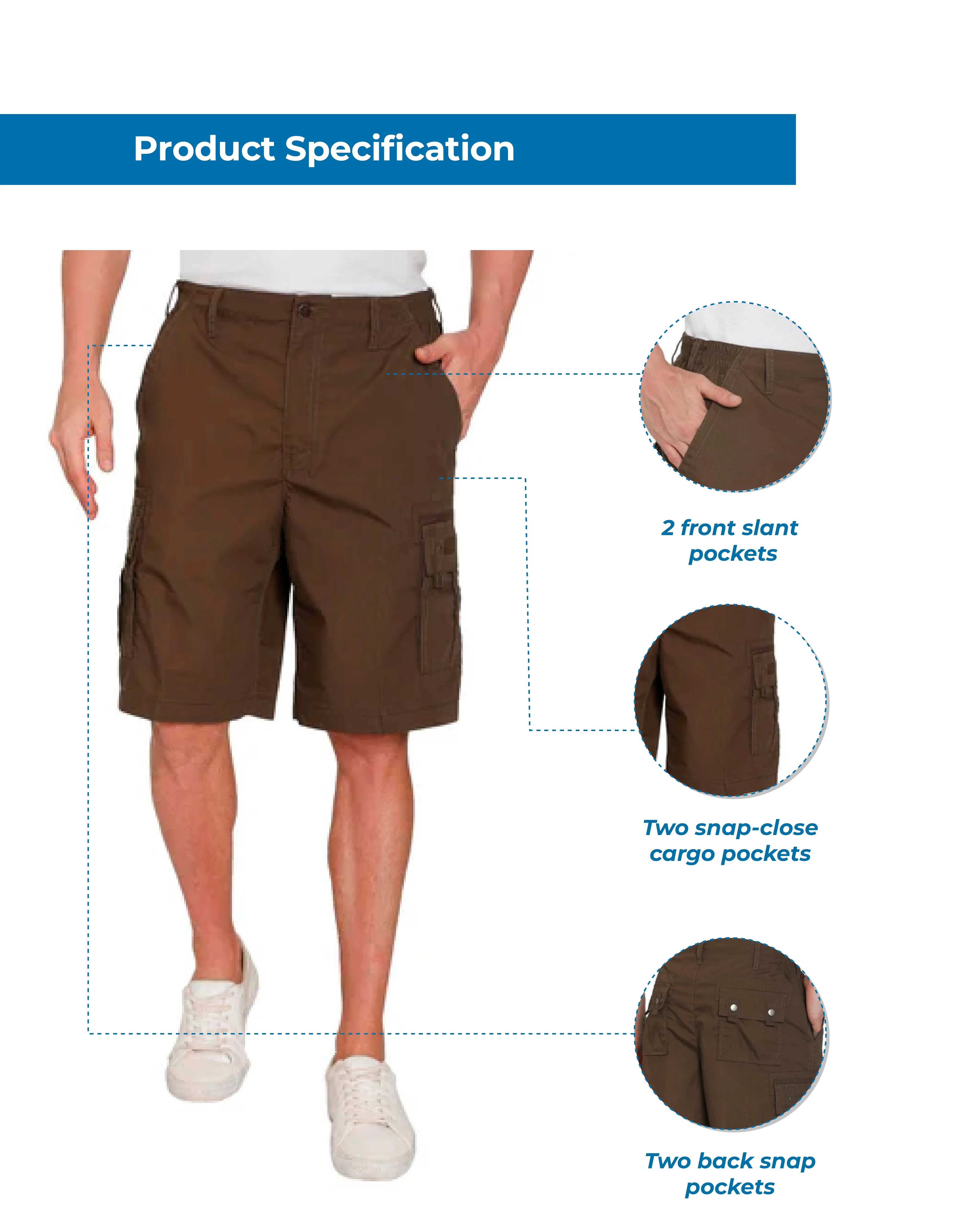 Men's Cargo Shorts with Elastic Waist and Multi Pockets for added comfort sold by Zulily product image thumbnail 5