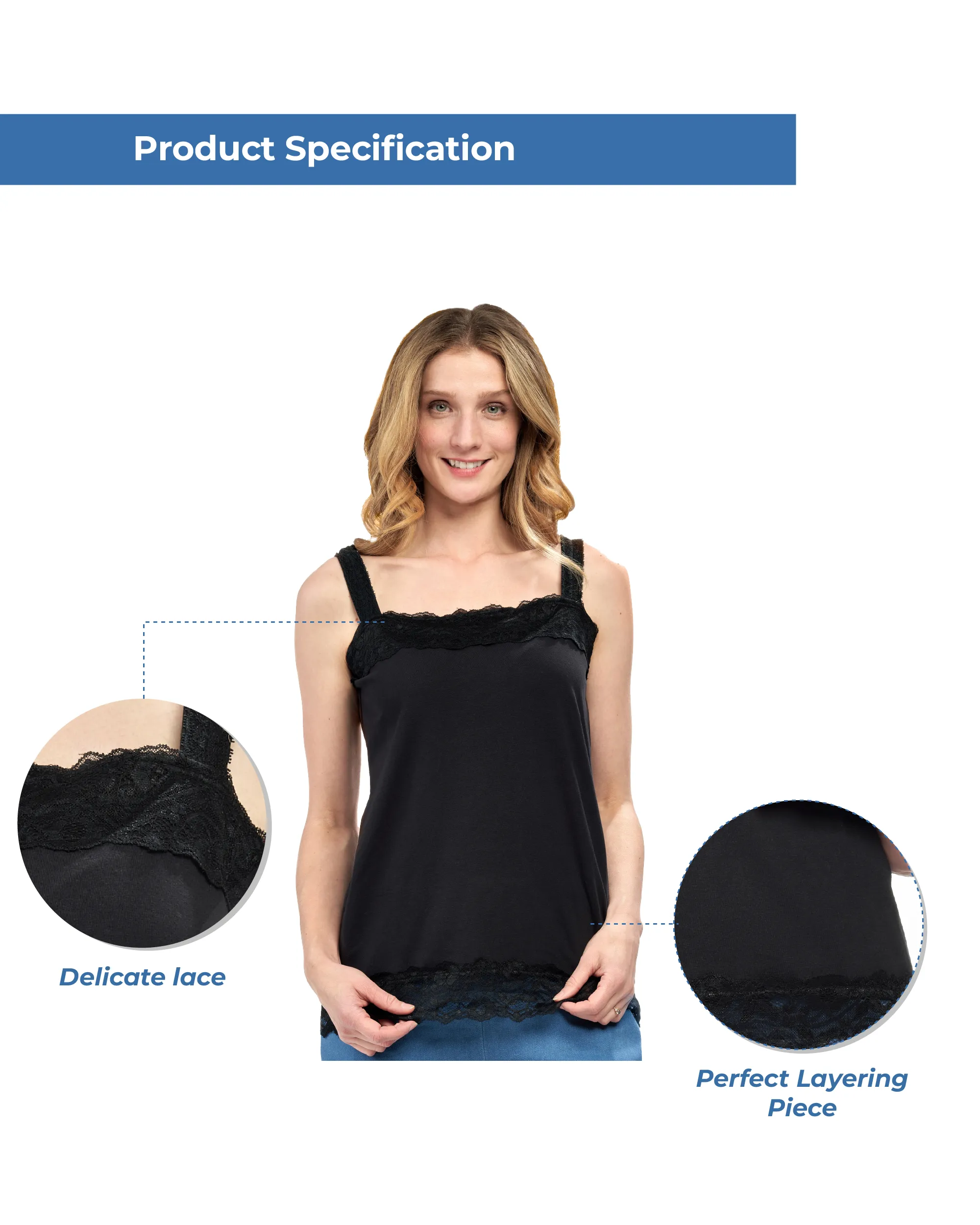 Women's Lacey Trim Cotton Blend Tank Top sold by Zulily product image thumbnail 3