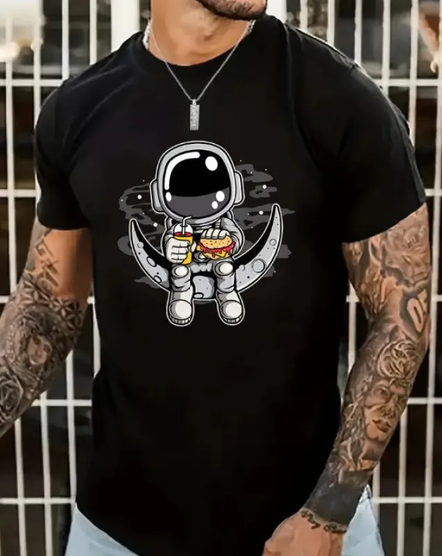 Cartoon Astronaut T-Shirt for Men – Casual Summer Streetwear Tee made by Zulily