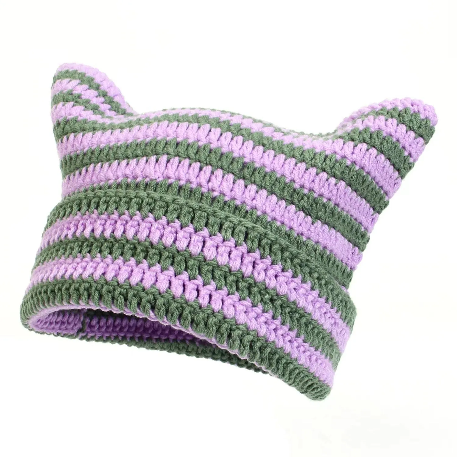 Women’s Hand Knitted Striped Cat Hat – Cute Warm Winter Beanie sold by Zulily product image thumbnail 4