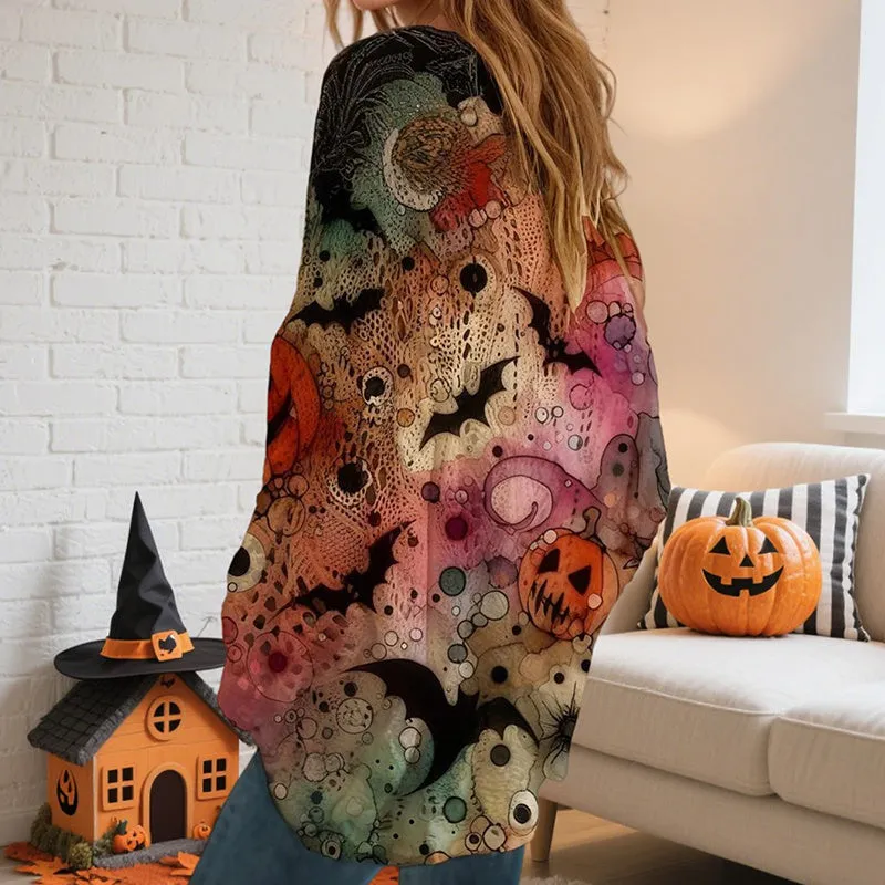 Women’s Hollow Out Batwing Top – Halloween Pumpkin Print Blouse sold by Zulily product image thumbnail 4