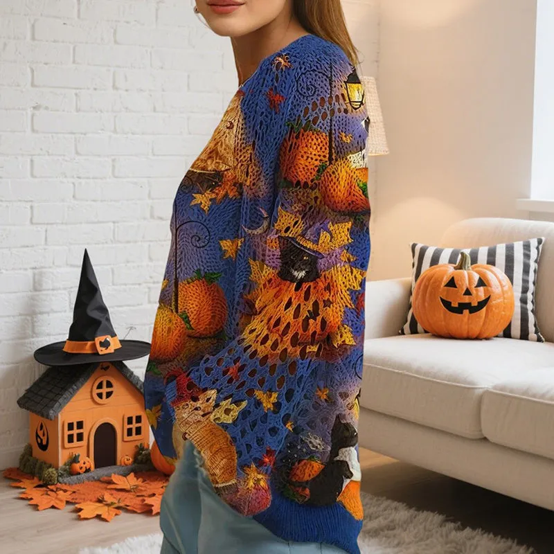 Women’s Hollow Out Batwing Top – Halloween Pumpkin Print Blouse sold by Zulily product image thumbnail 5