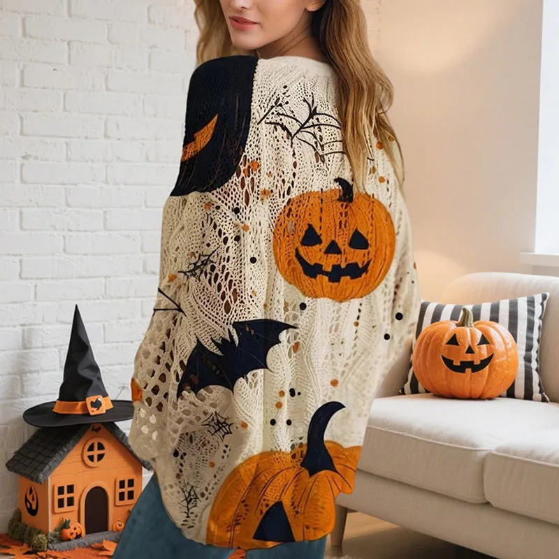 Women’s Hollow Out Batwing Top – Halloween Pumpkin Print Blouse sold by Zulily product image thumbnail 2