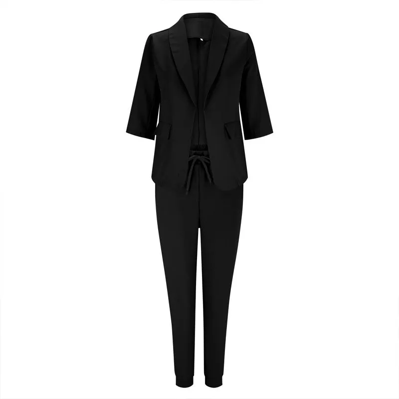 Women’s Notch-Lapel Blazer & Drawstring Pants Suit Set sold by Zulily product image thumbnail 2