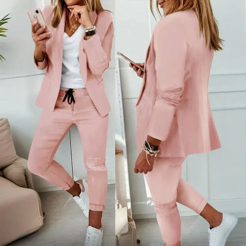 Women’s Notch-Lapel Blazer & Drawstring Pants Suit Set sold by Zulily