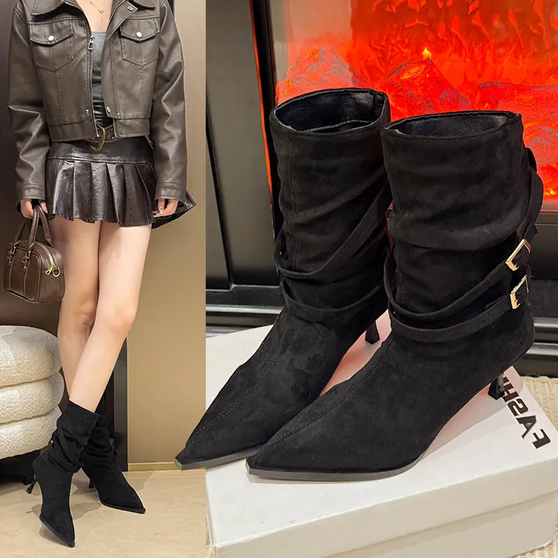 Pointed Toe Suede Stiletto Heel Ankle Boots Women sold by Zulily product image thumbnail 3