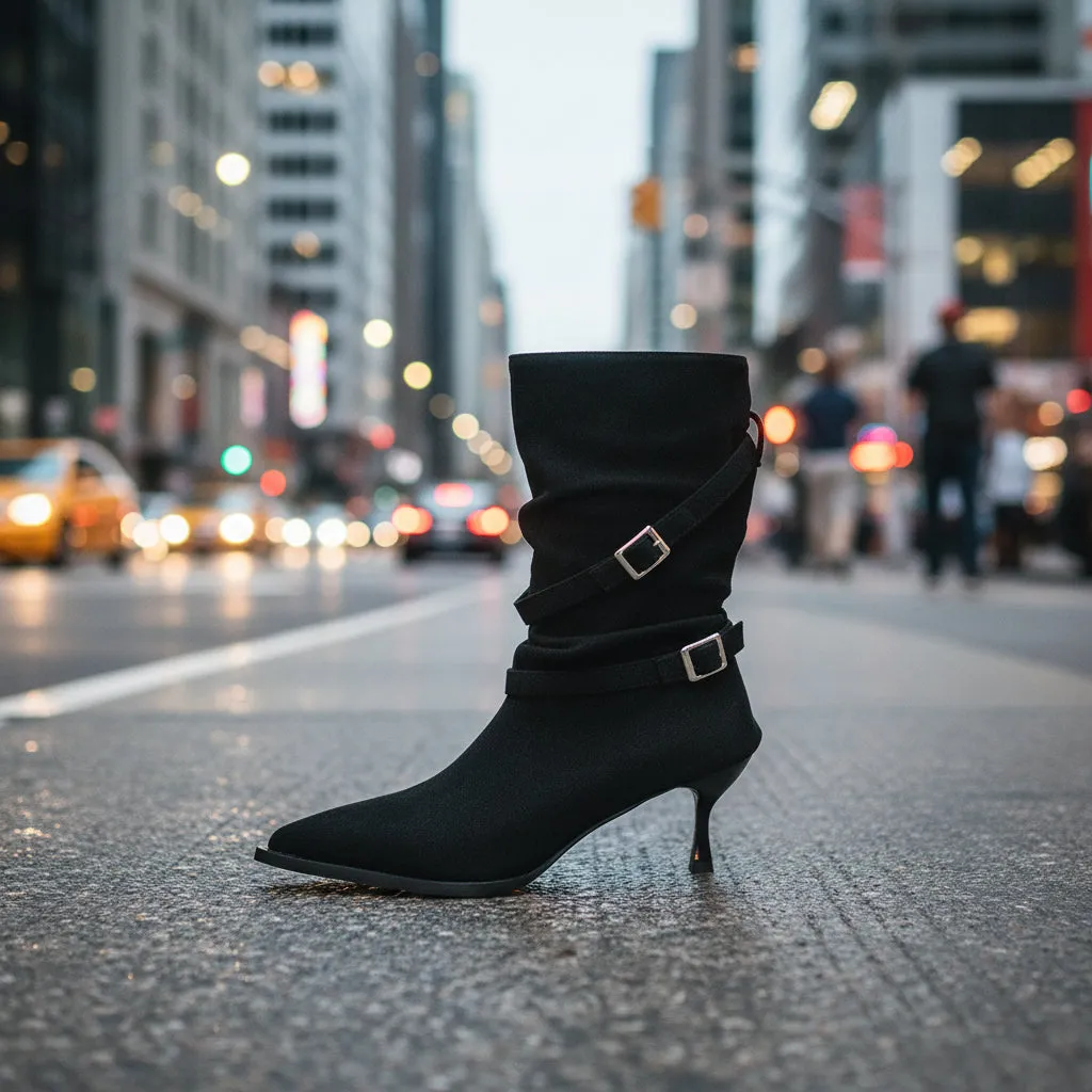 Pointed Toe Suede Stiletto Heel Ankle Boots Women sold by Zulily product image thumbnail 2