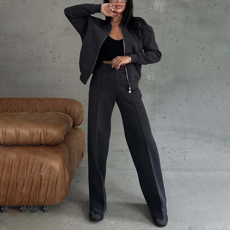 Women’s 2-Piece Zip-Up Sweatsuit Set — Jacket & Wide-Leg Sweatpants sold by Zulily product image thumbnail 5