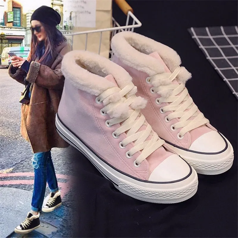 Women’s Warm Canvas Shoes | Plush Cotton Lined Flat Winter Shoes sold by Zulily