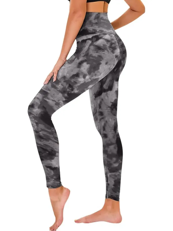 Cropped High-Rise Leggings – Black Tie-Dye Print Workout Pants made by Zulily