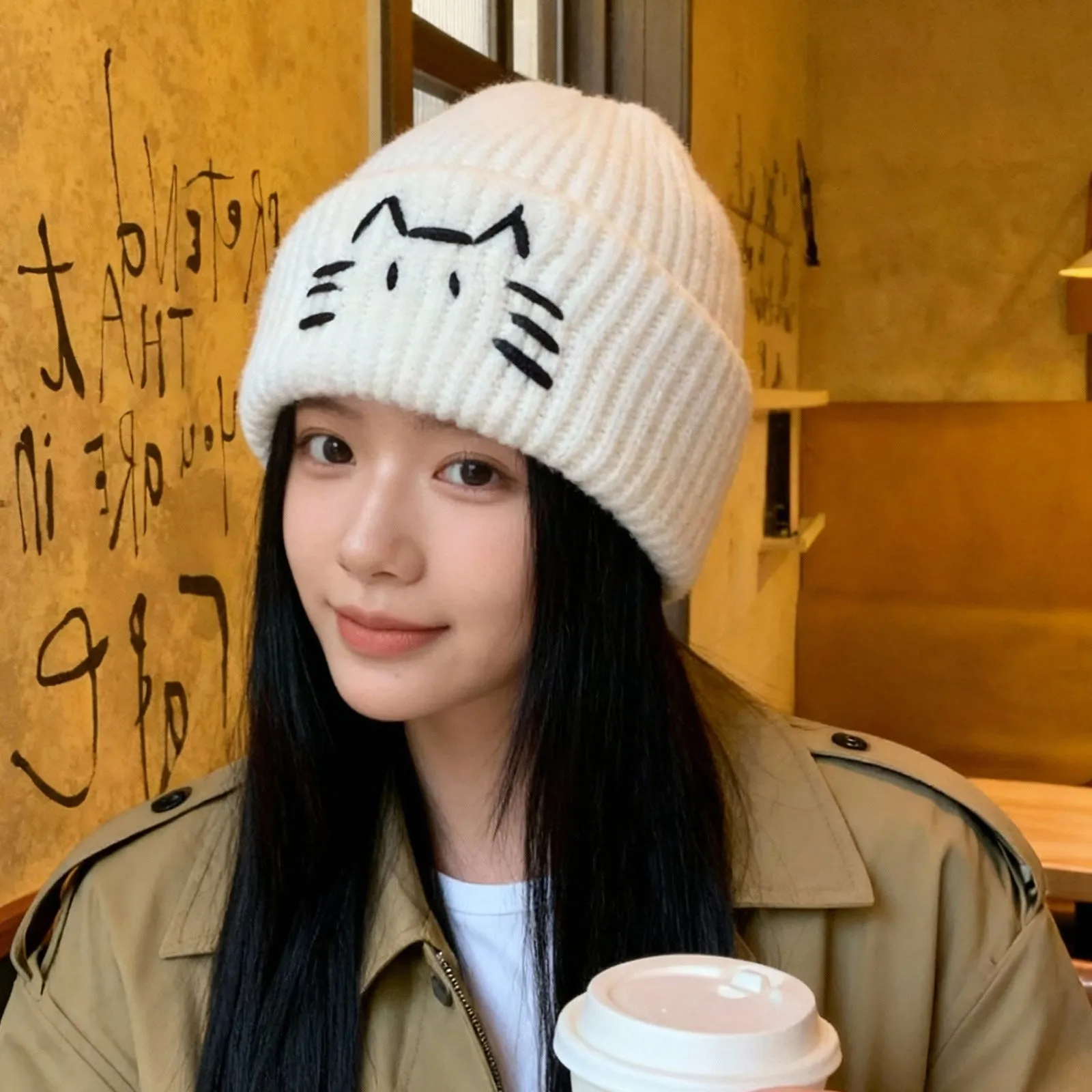 Women’s Cute Cat Line Design Knitted Hat – Warm Fall & Winter Beanie sold by Zulily