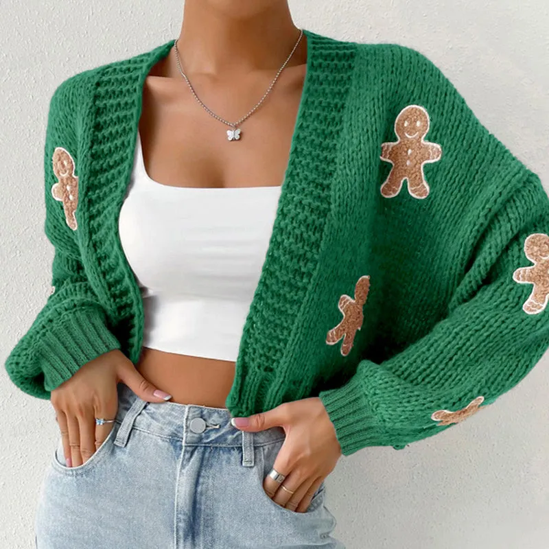 Gingerbread Man Knit Cardigan with Ribbed Cuffs made by Zulily