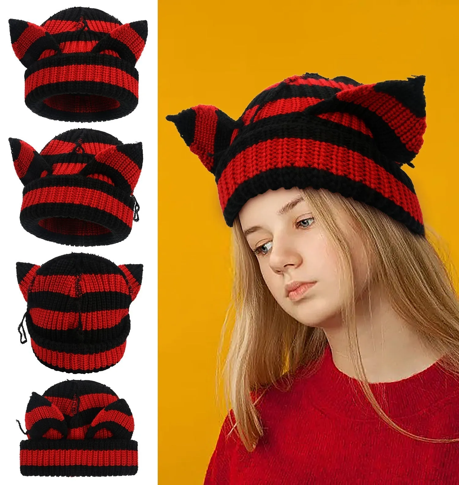 Women’s Thickened Acrylic Knitted Hat with Devil Ears | Cozy Beanie sold by Zulily product image thumbnail 5