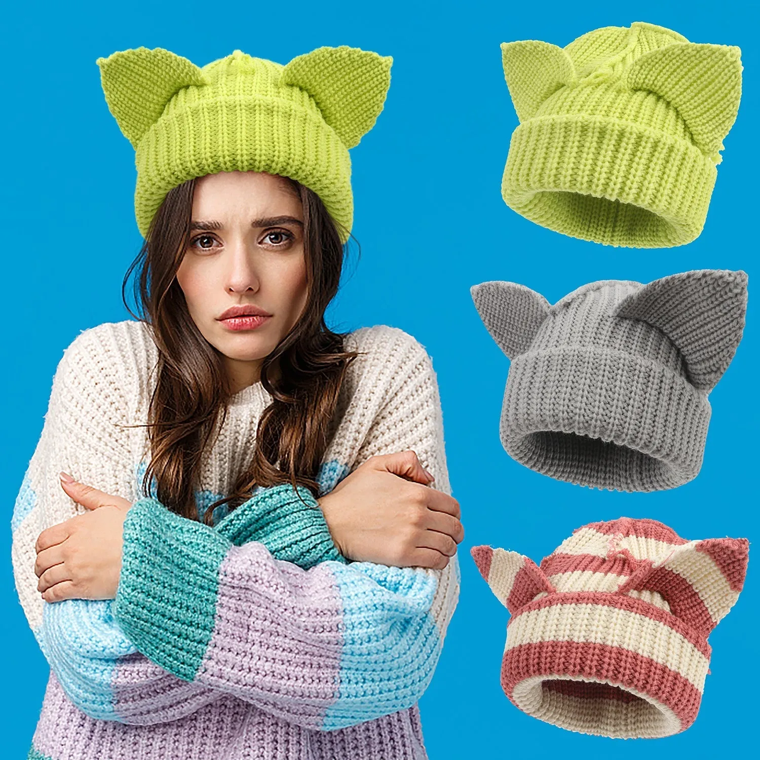 Women’s Thickened Acrylic Knitted Hat with Devil Ears | Cozy Beanie sold by Zulily