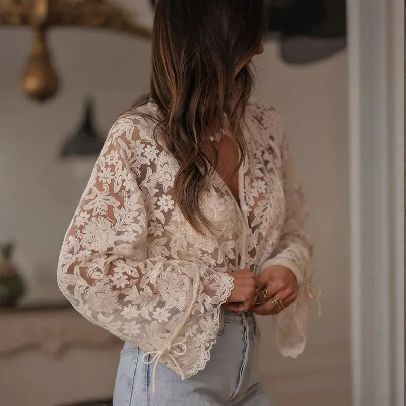 Boho Lace Embroidered V-Neck Blouse sold by Zulily product image thumbnail 2