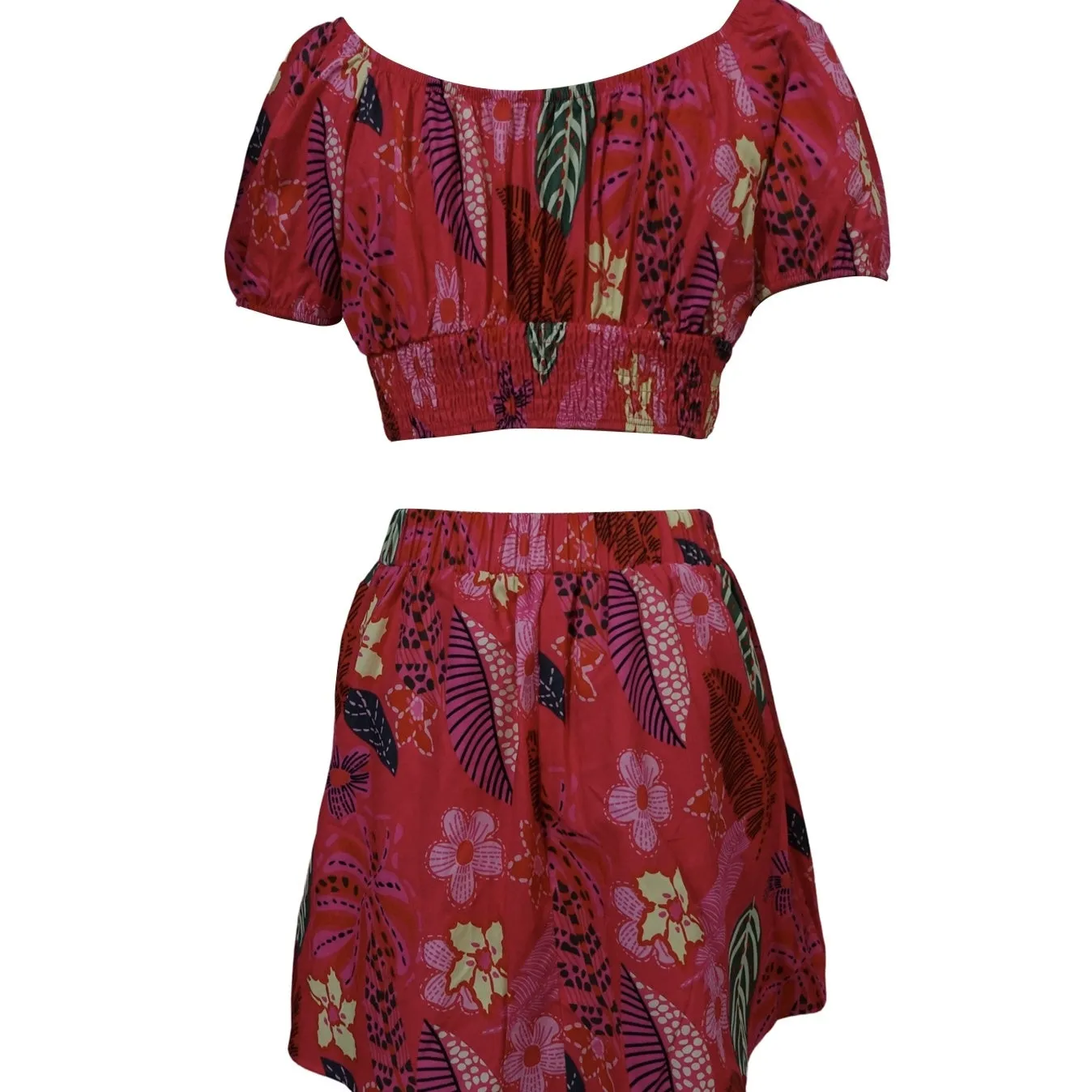Flower Print Bubble Sleeves With Exposed Navel Short Top, Pleated Short Skirt Set sold by Zulily product image thumbnail 3