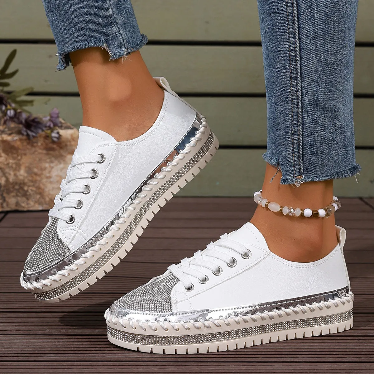 Women’s Plus Size White Sneakers – Chunky Sole Casual Everyday Shoes sold by Zulily product image thumbnail 4