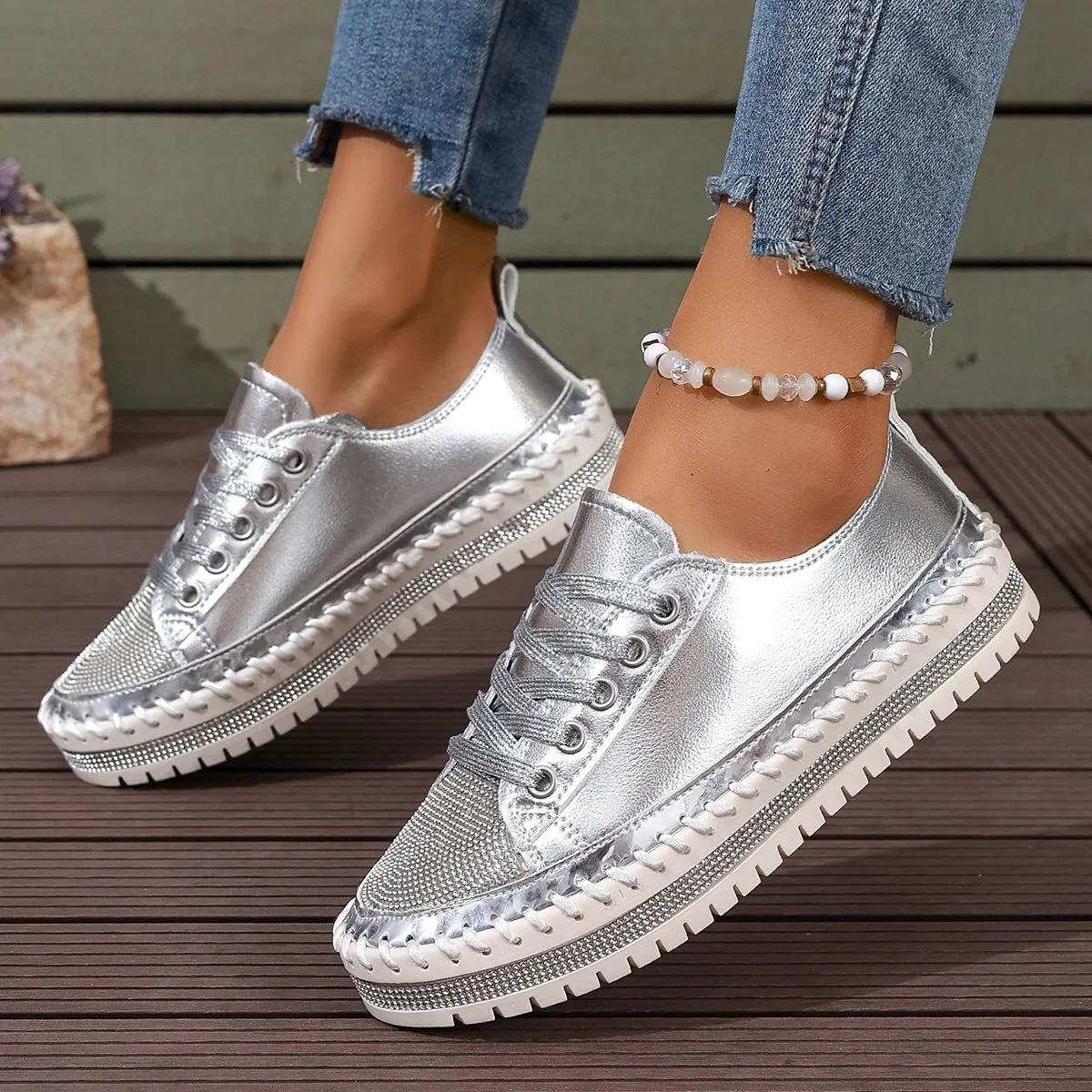 Women’s Plus Size White Sneakers – Chunky Sole Casual Everyday Shoes sold by Zulily product image thumbnail 5