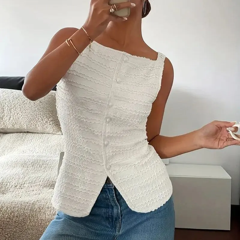 Trendy Square Neck Button Up Vest Top Y2k Going Out Tank Tops sold by Zulily product image thumbnail 2