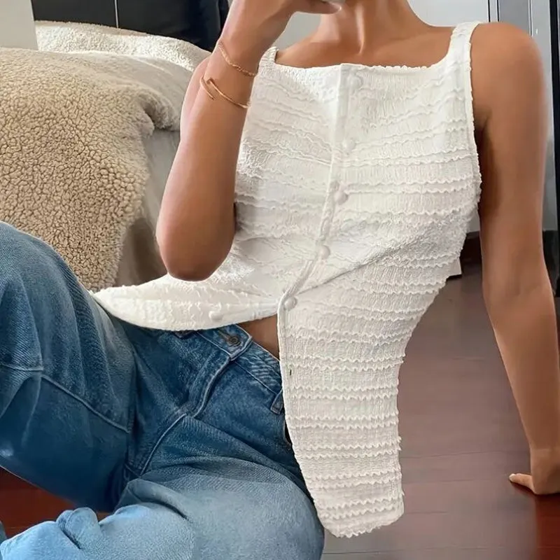 Trendy Square Neck Button Up Vest Top Y2k Going Out Tank Tops sold by Zulily product image thumbnail 3