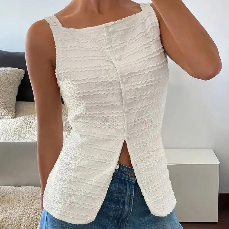 Trendy Square Neck Button Up Vest Top Y2k Going Out Tank Tops sold by Zulily product image thumbnail 4