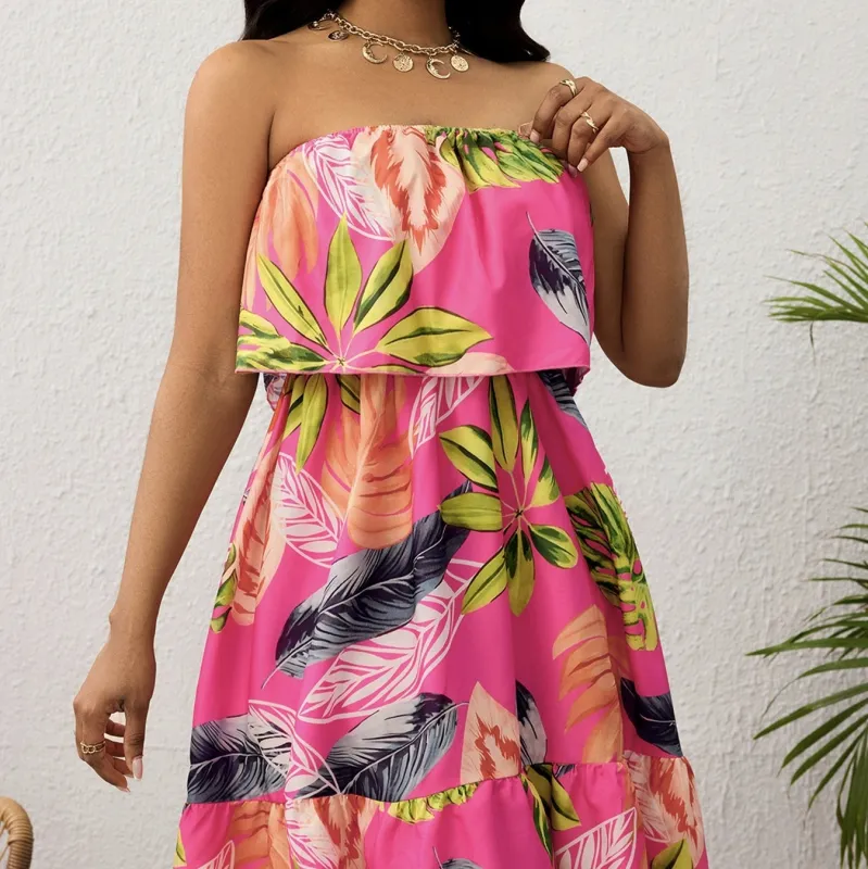 Tropical Strapless Off-Shoulder Vacation Dress made by Zulily