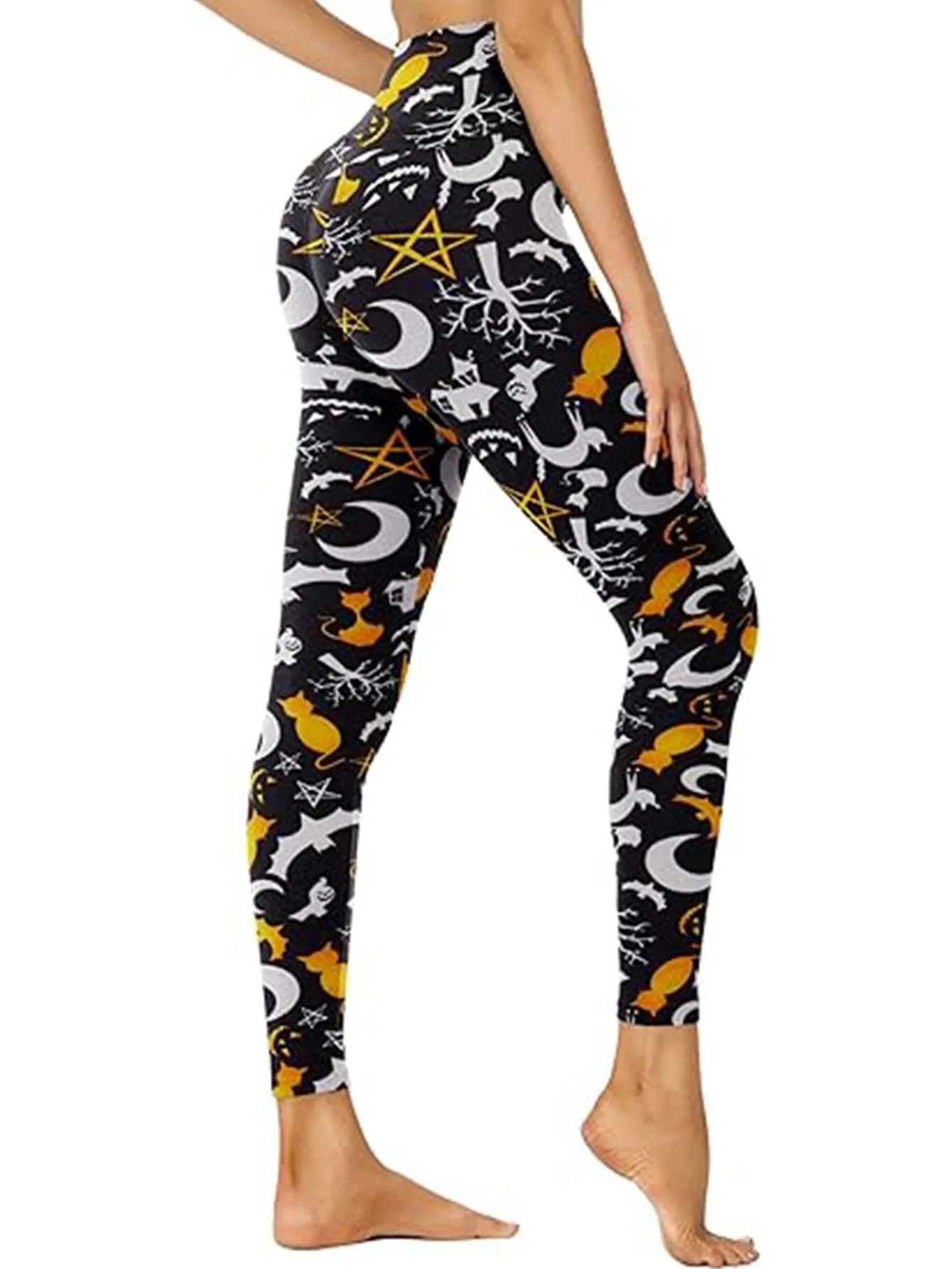 Cropped High-Rise Leggings – Moon Cat Print Workout Pants sold by Zulily product image thumbnail 5