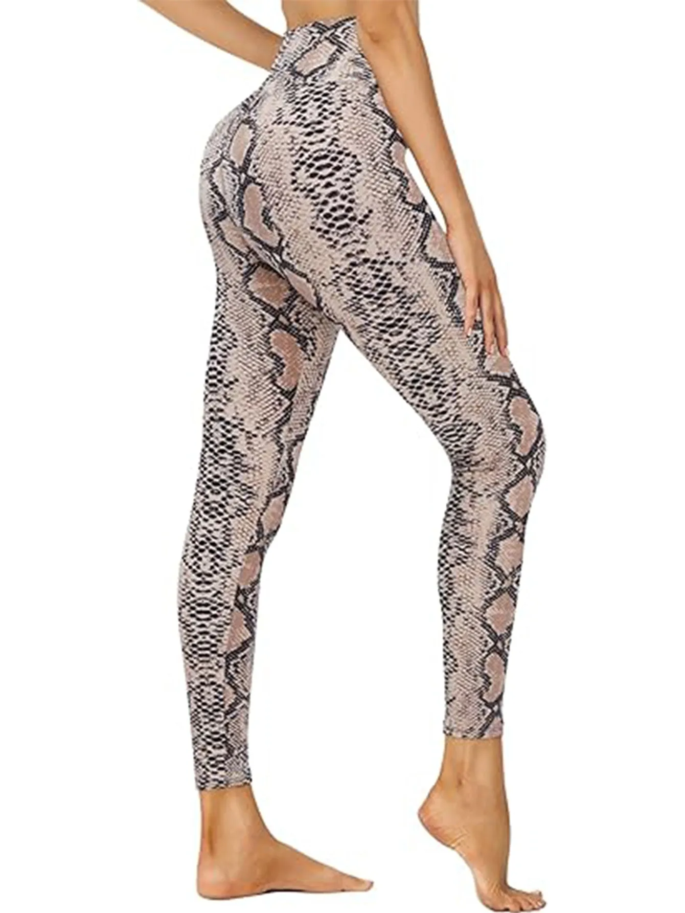 Cropped High-Waisted Leggings – Brown Snake Print Workout Pants sold by Zulily product image thumbnail 5