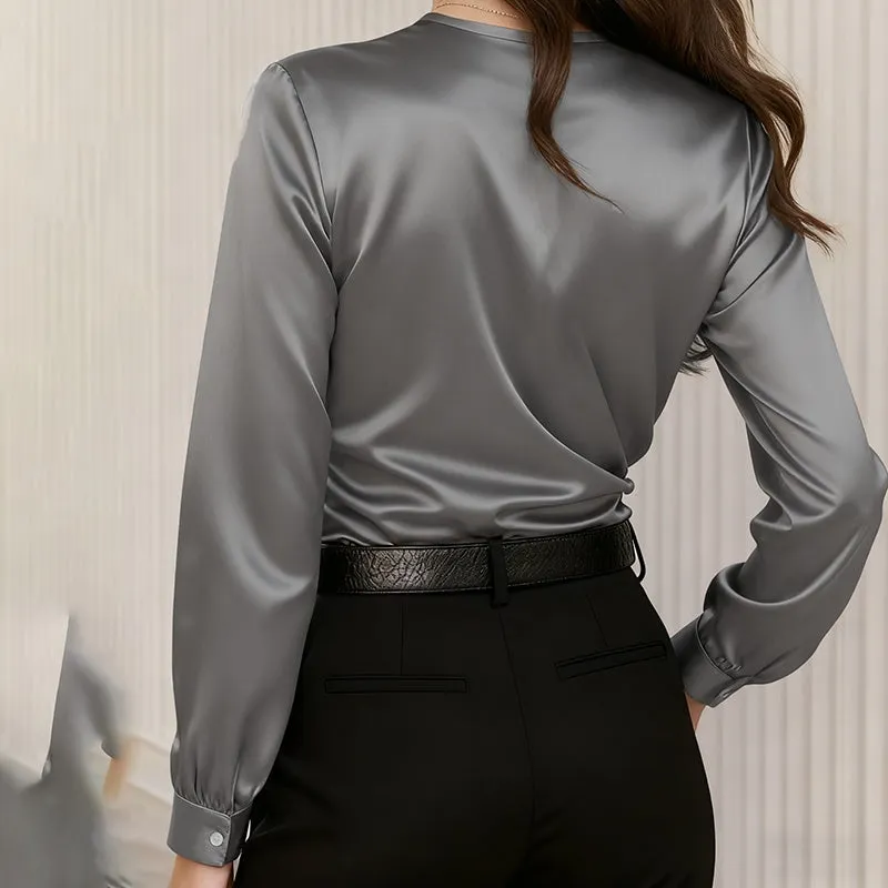 Women's Elegant Cross V-Neck Blouse, Ruffle Detail Button Accent Office Shirt sold by Zulily product image thumbnail 2