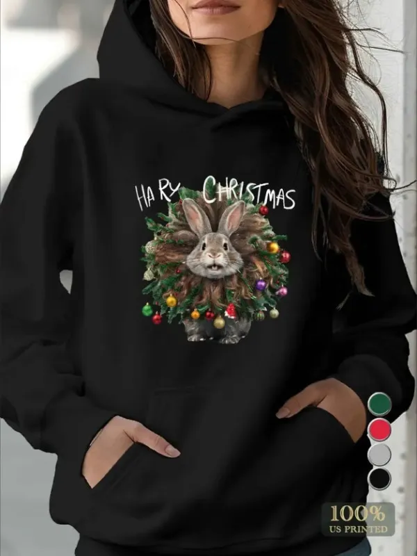 Women’s Hairy Christmas Bunny Hoodie made by Zulily